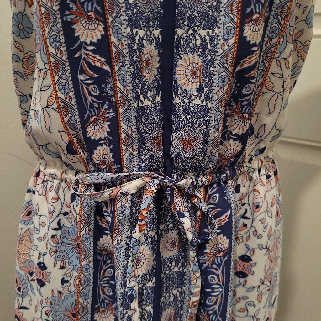 Tuchuzy Blue And White Floral Maxi Dress Long Pockets Xl — image 4 of 6